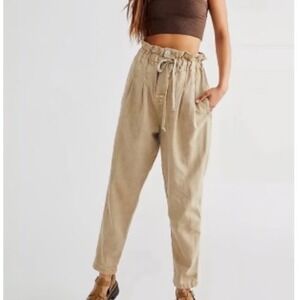Free People Button Fly Paperbag Tapered Pants Womens High Waisted Boho Sz Medium